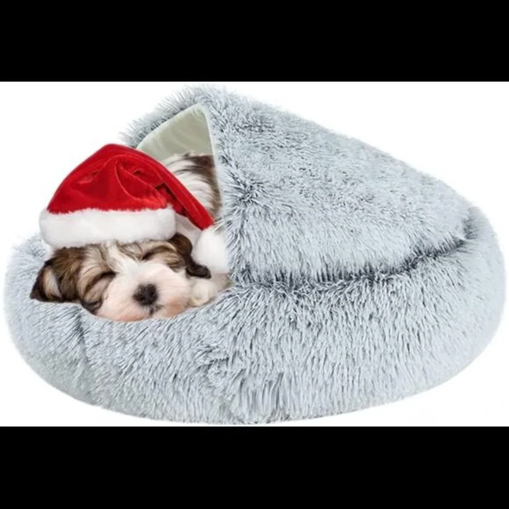 Pet Bed for Cats Small Dogs, Round Donut Cave Hooded Small Dog Bed, Super Soft